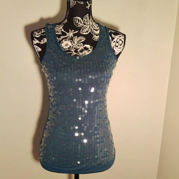 Blue Charlotte Russe big circle sequins tank top - Picture 1 of 3